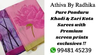 Pure Ponduru Khadi Cotton &  Zari Kota Sarees with premium screenprints #purezarikota #pondurukhadi
