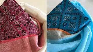 Pure Linen Dupatta Matched With Pure Tussar Silk With Handblock Print And Kantha Embroidery Top