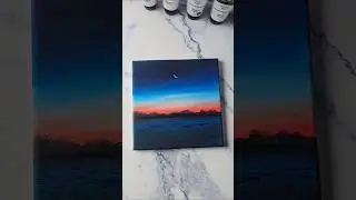 Simple night sky painting🧡💙  #artshorts #art #paintingideas #landscapepainting #acrylicscenery