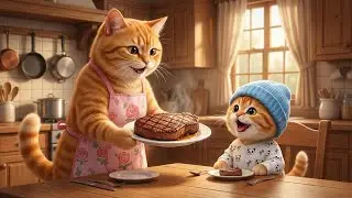 Hungry Cute Kitten Can't Sleep! Mama cat Cooks Delicious Steak  🐱