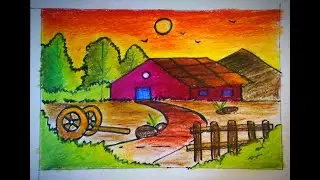 Sunset Drawing | Beautiful Sunset Scenery| sunset drawing & coloring| sunset drawing with coloring,