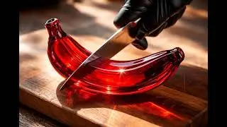 Red Glass Banana ASMR | Slow Motion Slicing 