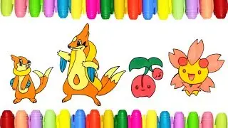 Pokemon coloring pages for kids - Buitzel, Floatzel, Cherubi and Cherrim