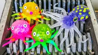 SHREDDING AN OCTOPUS FAMILY! SQUISHY TOYS EXPLODING WITH SLIME