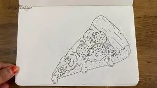 Easy Pizza Slice Drawing Tutorial | Step by Step Food Drawing for Beginners