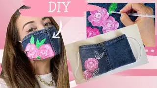 DIY FACE MASK MADE FROM DENIM JEANS / FACE MASK AND FLOWER FABRIC PAINTING TUTORIALS