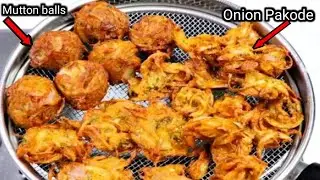 Dry mutton balls and Onion pakoda recipe | snack recipe | Ayesha cooking world
