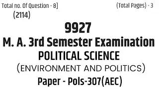HPU M.A. Political Science 3rd. Semester POLS-307  ( Environment and Politics ) Question Paper 📃 