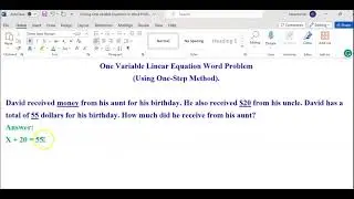 Solving One-Step Linear Equation Word Problem.