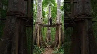 We Built a Massive Treehouse in the Jungle &mdash; All by Hand! 🌲🔥 #architecture #buildingprocess
