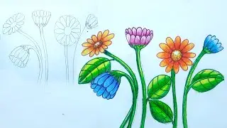 How to draw Flowers from different Angles How to draw DAISY flower easy