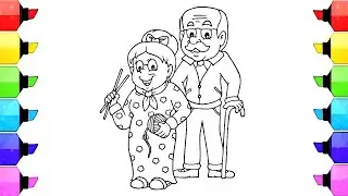 Grandparents Drawing Simple | Grandparents Drawing Easy | How to draw Grandmother and Grandfather