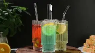 ALINK Ribbed Glassware Drinking Glasses with Straws Set of 4, Vintage Fluted Glassware via amazon