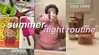 Summer Night Routine: 🧖🏽‍♀️🎀✨🫧 coloring, self care, cozy vibes, and more (Summer Diaries)