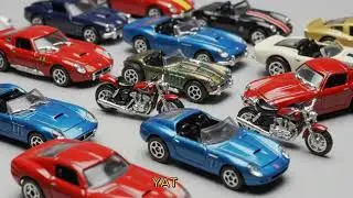 Top Down Flat Lay of Colorful Die Cast Cars and Mo