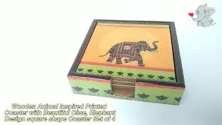 Buy Wooden Animal Inspired Printed elepant Coasters set manufacter from india #india #manufactuer
