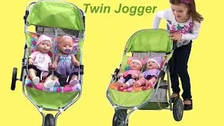 Pram for Baby Dolls: Unboxing Dimples Twin Jogger + Toy Shop Trip with Baby Born & Baby Annabell