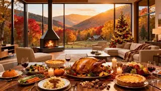 Cozy Modern Cabin Thanksgiving Dinner 🍂 Relaxing Fireplace Ambience (10 Hours, 4k, No Music, No Ads)