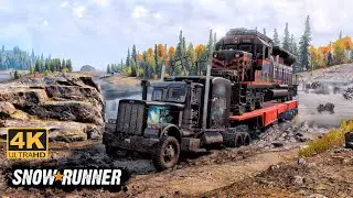 Black Pearl Offroad Truck Towing a Train on Mudding Road In SnowRunner Season 15 #snowrunner #truck