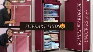 FurniGully 1 Door 6 Shelf Fabric PP Carbon Steel Collapsible Wardrobe (Finish Color - Maroon)
