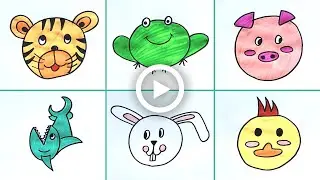 How to Draw Animal using Circle for Kids | Circle Shape Drawings | Animal Face Drawing Step by Step