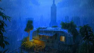 Cozy Camper in Heavy Rain 🌙 City Night Ambience | Lofi for Sleep & Focus