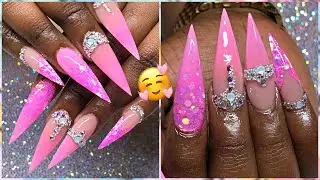 Watch Me Work | Pink Long Stiletto Valentines Day Acrylic Nails Tutorial