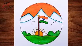 Independence Day Easy Drawing Tutorial || 15 August Beautiful Easy scenery / Indian Flag Painting 