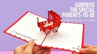 👼Cute Baby in Carriage Pop Up Card ✨ 3D Baby Shower Greeting Card