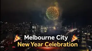New year celebration in Melbourne city | Drone shot | 