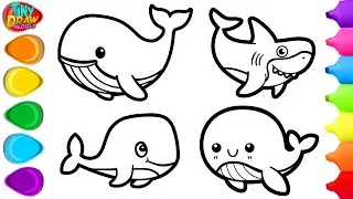 How To Draw Cute Shark, Dophin,  Blue Whale & Sperm Whale | Draw AMAZING Sea Animals | Step By Step