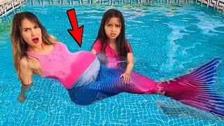 A sereia precisa de ajuda na piscina.
