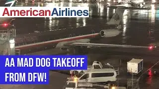American Airlines MD-80 'Mad Dog' night takeoff from DFW | JT8D Sound!!