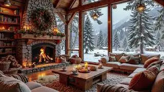 Cozy Fireplace Jazz in a Snowy Forest Cabin | Warm Winter Jazz Ambience for Relaxing, Working