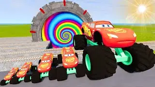 Big & Small Colors Blue Red Purple Green Yelllow Lightning Mcqueens vs Trains | BeamNG.Drive