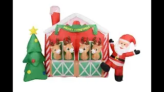 Reindeer Stable With Jolly Santa Illuminated Christmas Inflatable Display