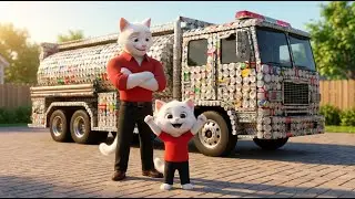 Kitten Father Builds a Fire Truck for His Kitten | Mean Puppy vs Brave Kitten Fire Truck | Cat Story