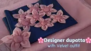 Designer dupatta making at home &hearts;️ dupatta design with velvet dress #rabiaahmed 