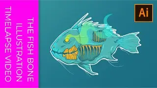 How to Draw Aesthetic Retro Blue Fish with Exposed Bones and Glowing Smoke Eyes in Adobe Illustrator