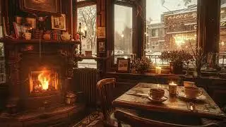 1950s Vintage Jazz | Cozy Candlelit Cafe on a Snowy Evening with Fireplace Sounds