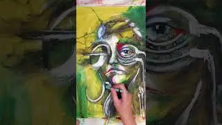 Half robot half human abstract mixed media face