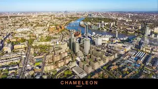 Chameleon Group - Aerial shot across new development, King's Road Park in London by St William.
