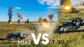7 M1A2 tanks vs 7 T-90 tanks | Face-to-face artillery battle | DCS World