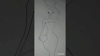 Drawing the Silhouette of A Beautiful African Woman with Calabash