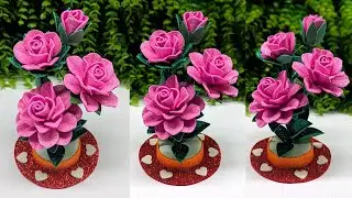 DIY Glitter Foam Rose Flower Arrangement | Easy Handmade Flower Craft for Home Decor & Gifts