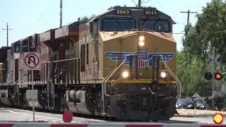 UP 8043 Manifest With 2 CP Units And Brand New GP22T-4 North, Elk Grove Florin Rd. Railroad Crossing