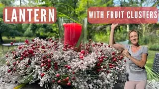 Pink DIY lantern with fruit stands ❤️ fresh autumn decoration with grasses & rose hips ❤️