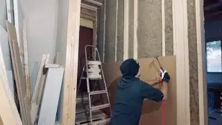 Renovation: wall building. Wood fibre board.
