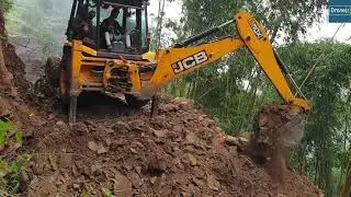 Dangerous and Stony hilly road- JCB Backhoe cutting hill and Widening Hilly road
