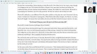 Discuss the bed chamber meeting scene between Raina and Bluntschli | Cloud School Pro